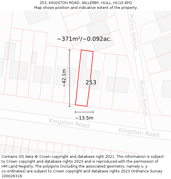 253, KINGSTON ROAD, WILLERBY, HULL, HU10 6PG: Plot and title map
