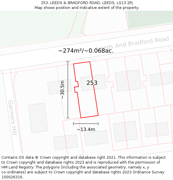 253, LEEDS & BRADFORD ROAD, LEEDS, LS13 2PJ: Plot and title map