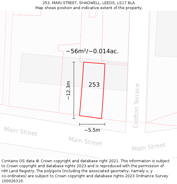 253, MAIN STREET, SHADWELL, LEEDS, LS17 8LA: Plot and title map