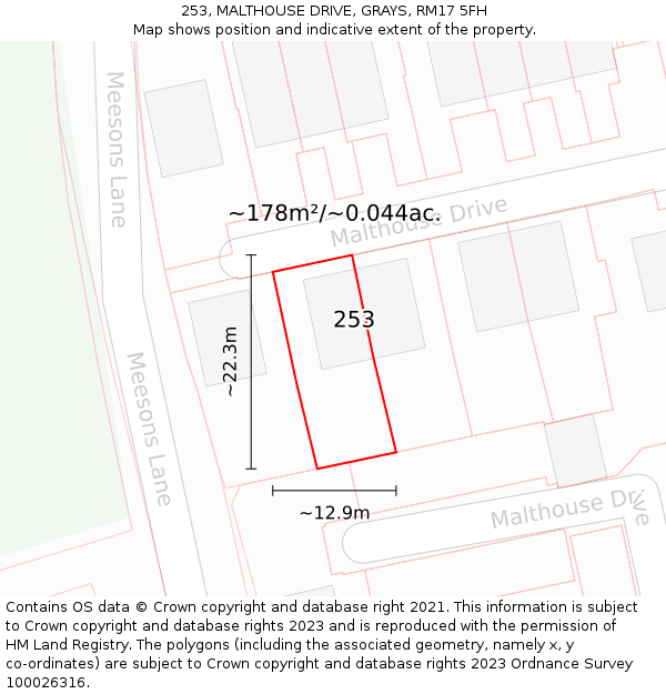 253, MALTHOUSE DRIVE, GRAYS, RM17 5FH: Plot and title map