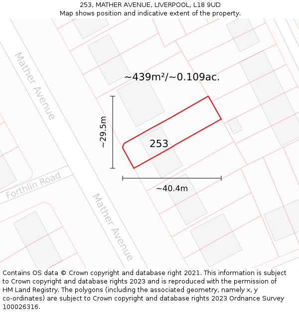 253, MATHER AVENUE, LIVERPOOL, L18 9UD: Plot and title map