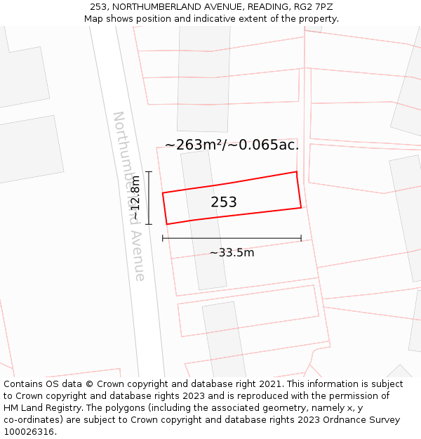 253, NORTHUMBERLAND AVENUE, READING, RG2 7PZ: Plot and title map