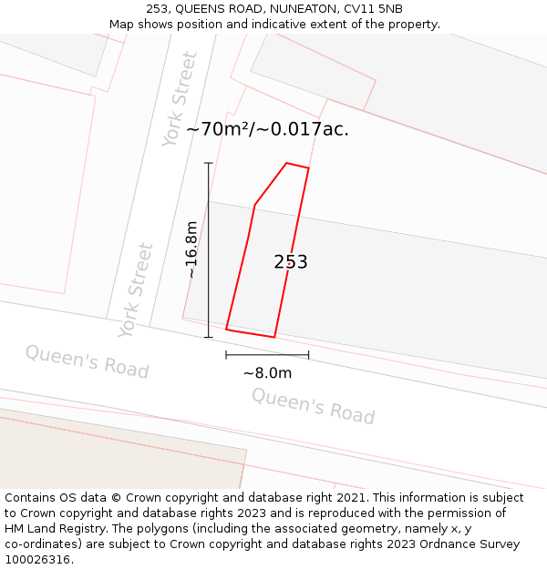 253, QUEENS ROAD, NUNEATON, CV11 5NB: Plot and title map