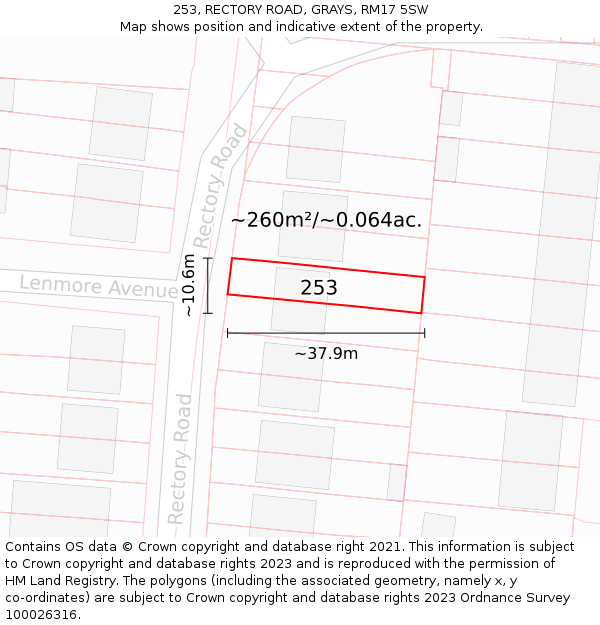 253, RECTORY ROAD, GRAYS, RM17 5SW: Plot and title map