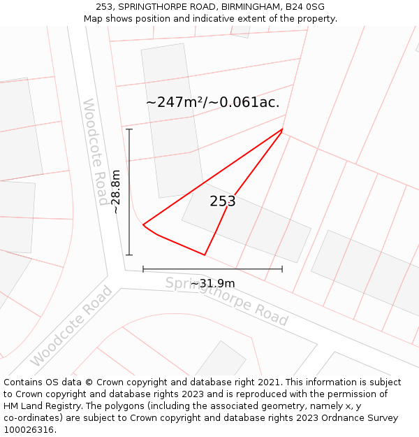 253, SPRINGTHORPE ROAD, BIRMINGHAM, B24 0SG: Plot and title map