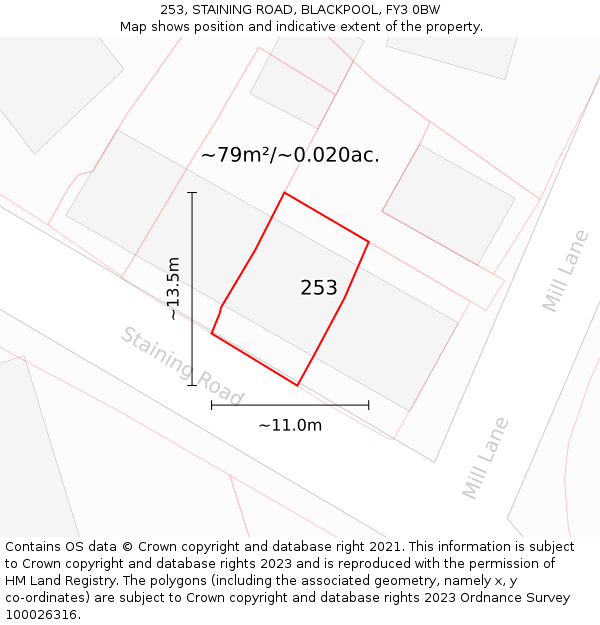 253, STAINING ROAD, BLACKPOOL, FY3 0BW: Plot and title map