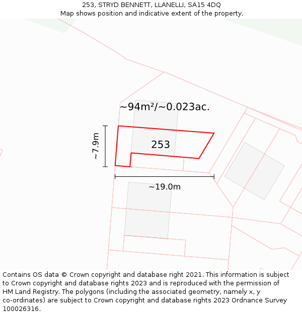 253, STRYD BENNETT, LLANELLI, SA15 4DQ: Plot and title map
