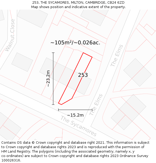 253, THE SYCAMORES, MILTON, CAMBRIDGE, CB24 6ZD: Plot and title map