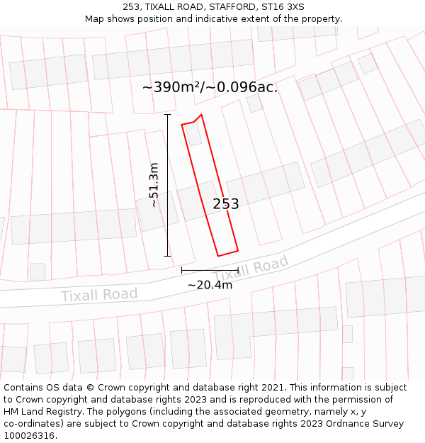 253, TIXALL ROAD, STAFFORD, ST16 3XS: Plot and title map