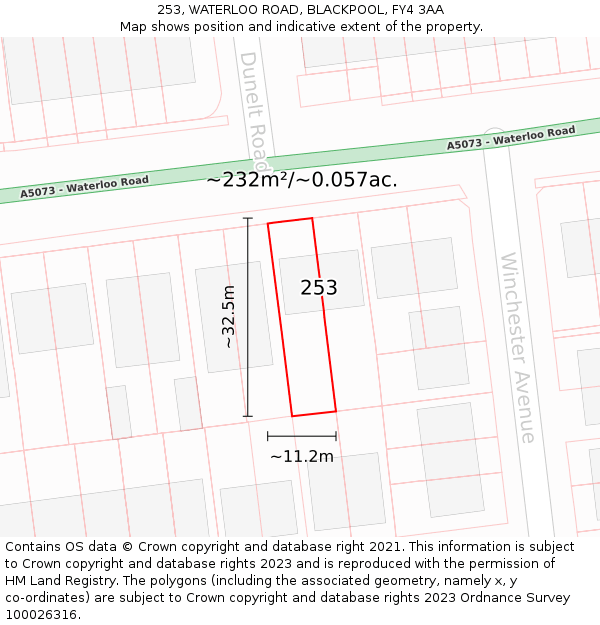 253, WATERLOO ROAD, BLACKPOOL, FY4 3AA: Plot and title map