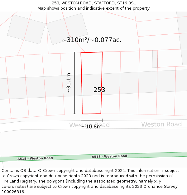 253, WESTON ROAD, STAFFORD, ST16 3SL: Plot and title map