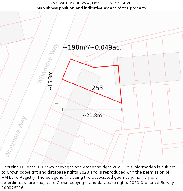 253, WHITMORE WAY, BASILDON, SS14 2PF: Plot and title map