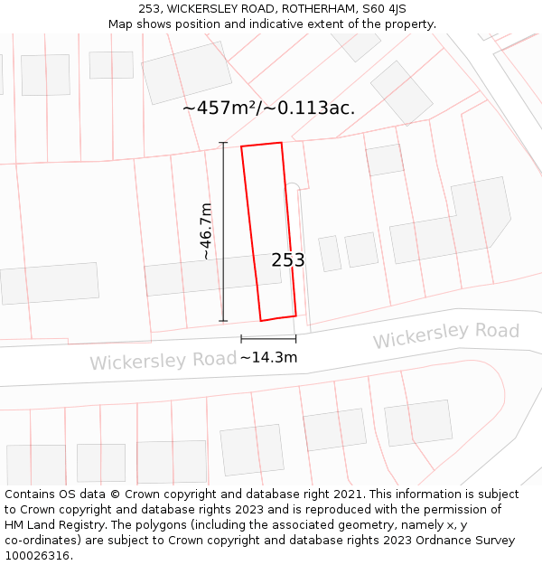 253, WICKERSLEY ROAD, ROTHERHAM, S60 4JS: Plot and title map
