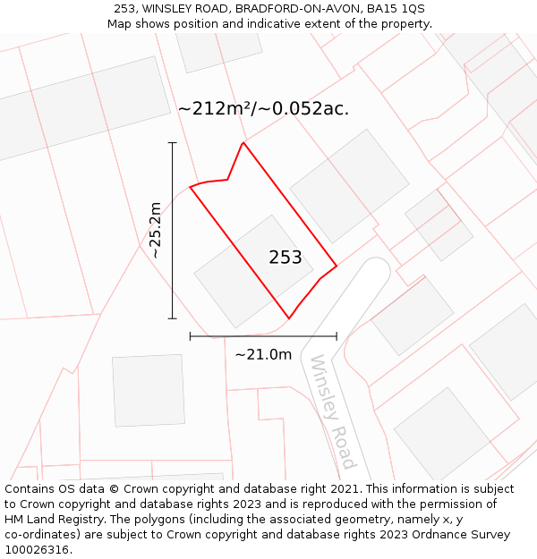 253, WINSLEY ROAD, BRADFORD-ON-AVON, BA15 1QS: Plot and title map