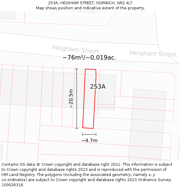 253A, HEIGHAM STREET, NORWICH, NR2 4LT: Plot and title map