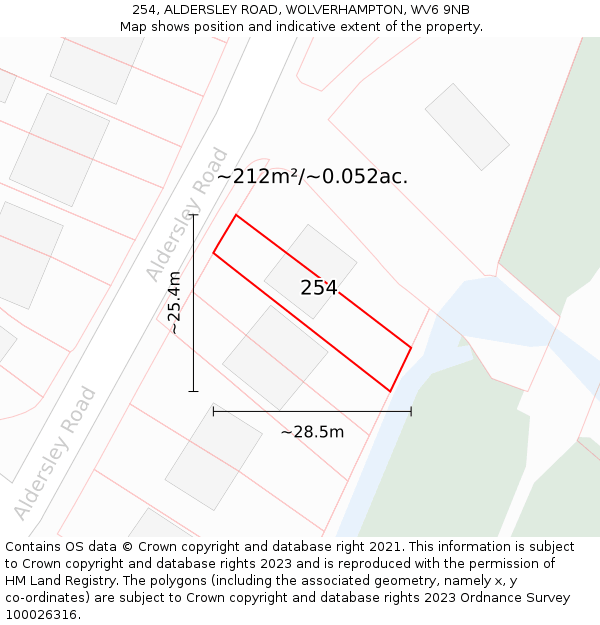 254, ALDERSLEY ROAD, WOLVERHAMPTON, WV6 9NB: Plot and title map