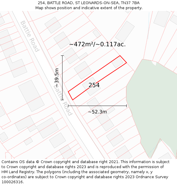 254, BATTLE ROAD, ST LEONARDS-ON-SEA, TN37 7BA: Plot and title map