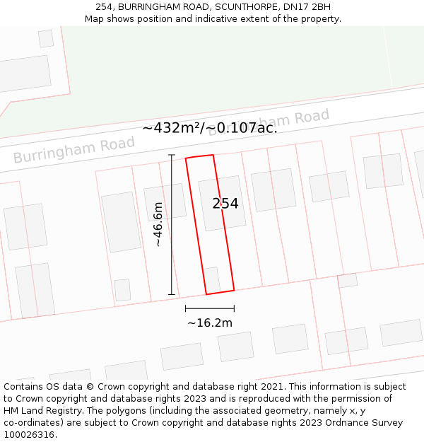 254, BURRINGHAM ROAD, SCUNTHORPE, DN17 2BH: Plot and title map