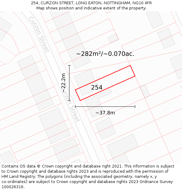 254, CURZON STREET, LONG EATON, NOTTINGHAM, NG10 4FR: Plot and title map