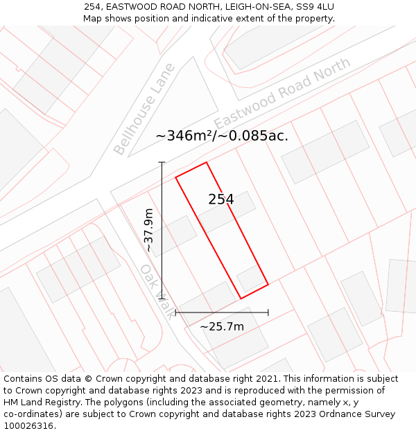 254, EASTWOOD ROAD NORTH, LEIGH-ON-SEA, SS9 4LU: Plot and title map