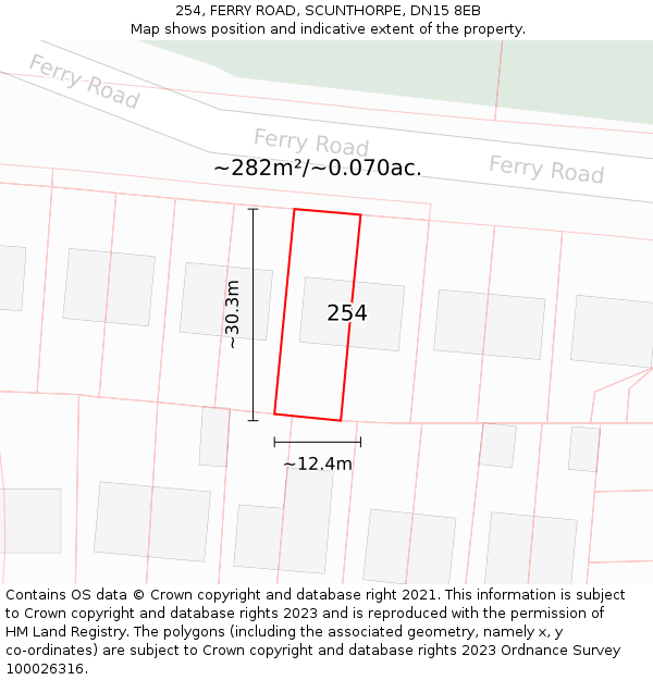 254, FERRY ROAD, SCUNTHORPE, DN15 8EB: Plot and title map