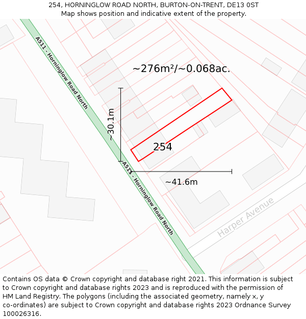 254, HORNINGLOW ROAD NORTH, BURTON-ON-TRENT, DE13 0ST: Plot and title map