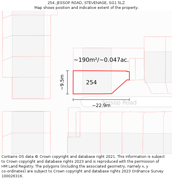 254, JESSOP ROAD, STEVENAGE, SG1 5LZ: Plot and title map