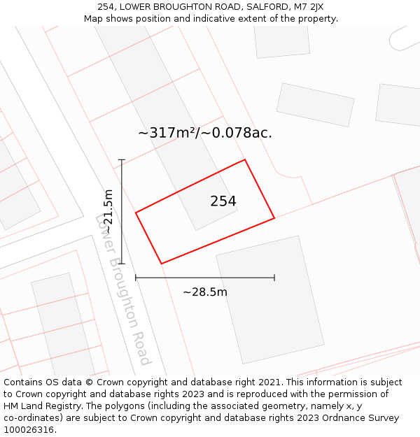 254, LOWER BROUGHTON ROAD, SALFORD, M7 2JX: Plot and title map