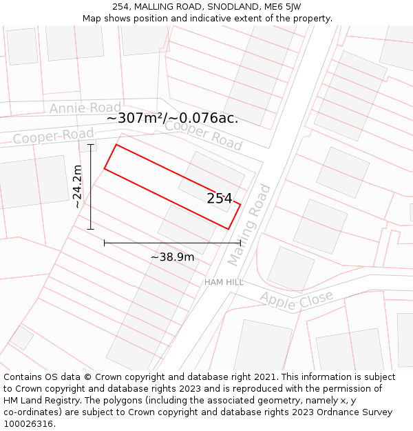 254, MALLING ROAD, SNODLAND, ME6 5JW: Plot and title map