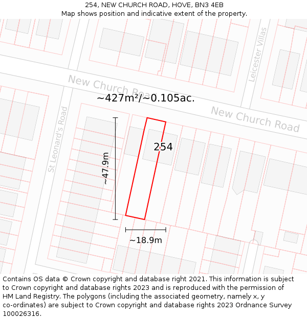 254, NEW CHURCH ROAD, HOVE, BN3 4EB: Plot and title map