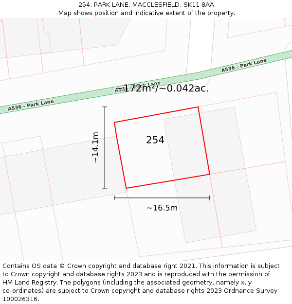254, PARK LANE, MACCLESFIELD, SK11 8AA: Plot and title map