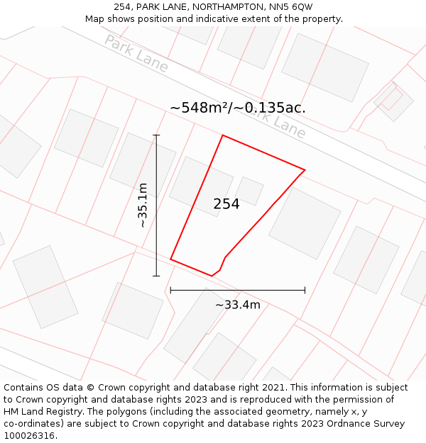 254, PARK LANE, NORTHAMPTON, NN5 6QW: Plot and title map