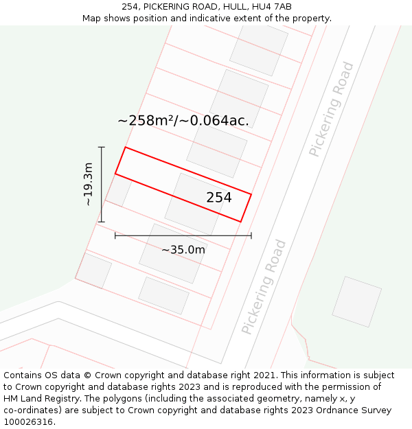 254, PICKERING ROAD, HULL, HU4 7AB: Plot and title map