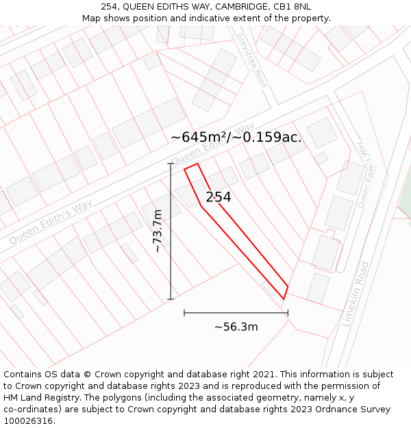 254, QUEEN EDITHS WAY, CAMBRIDGE, CB1 8NL: Plot and title map