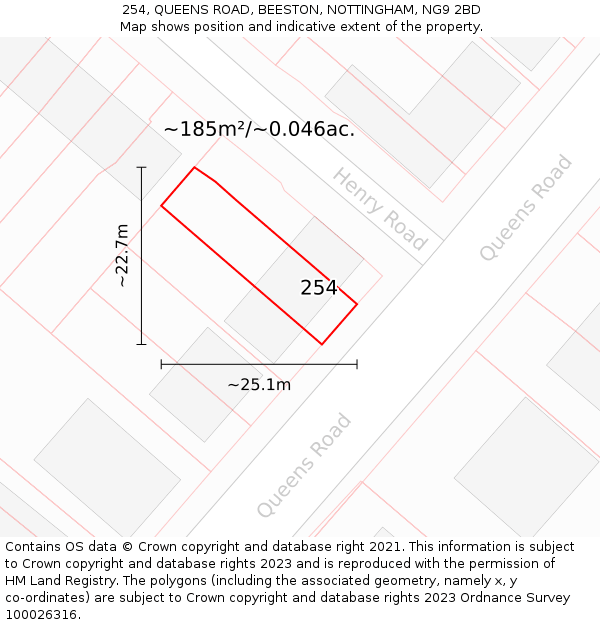 254, QUEENS ROAD, BEESTON, NOTTINGHAM, NG9 2BD: Plot and title map
