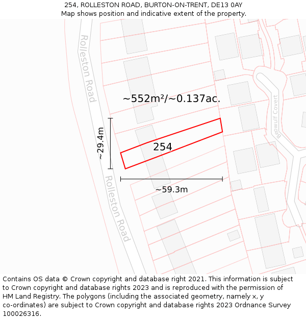 254, ROLLESTON ROAD, BURTON-ON-TRENT, DE13 0AY: Plot and title map