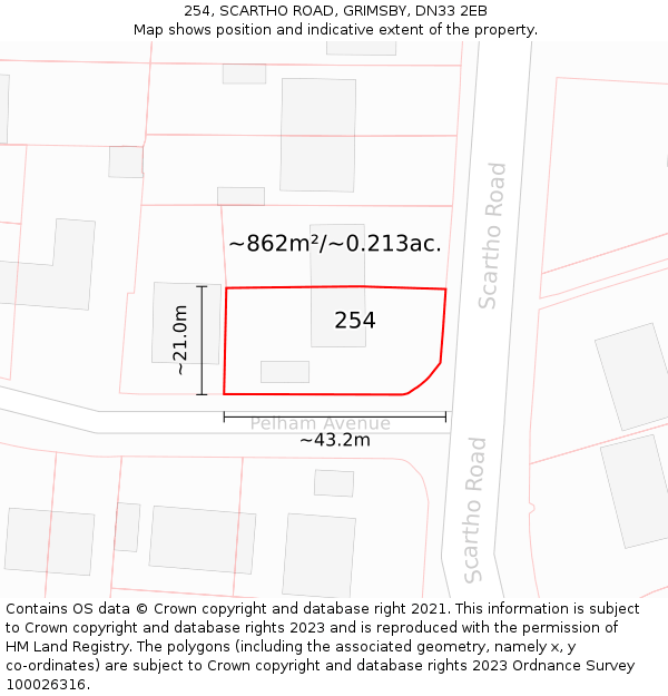 254, SCARTHO ROAD, GRIMSBY, DN33 2EB: Plot and title map