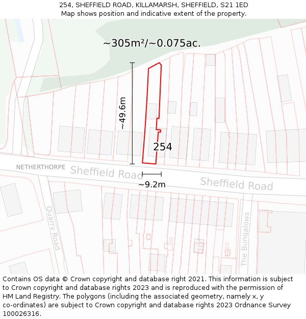 254, SHEFFIELD ROAD, KILLAMARSH, SHEFFIELD, S21 1ED: Plot and title map