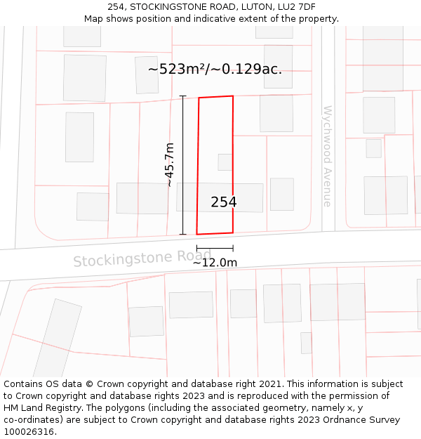 254, STOCKINGSTONE ROAD, LUTON, LU2 7DF: Plot and title map