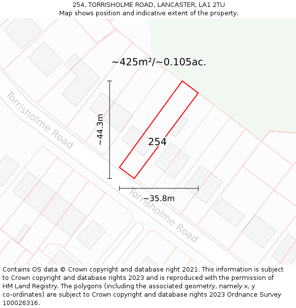 254, TORRISHOLME ROAD, LANCASTER, LA1 2TU: Plot and title map