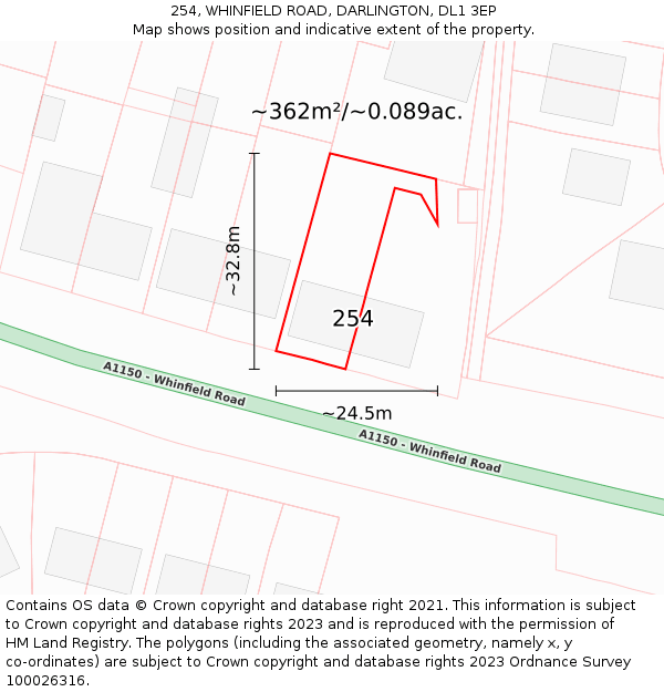 254, WHINFIELD ROAD, DARLINGTON, DL1 3EP: Plot and title map