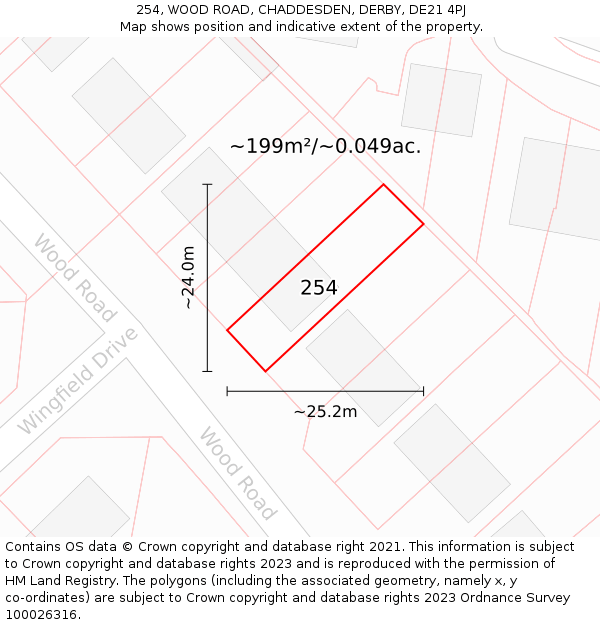 254, WOOD ROAD, CHADDESDEN, DERBY, DE21 4PJ: Plot and title map
