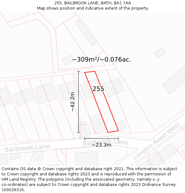 255, BAILBROOK LANE, BATH, BA1 7AA: Plot and title map
