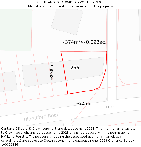 255, BLANDFORD ROAD, PLYMOUTH, PL3 6HT: Plot and title map