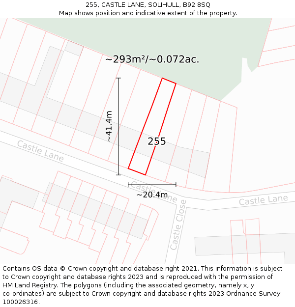 255, CASTLE LANE, SOLIHULL, B92 8SQ: Plot and title map