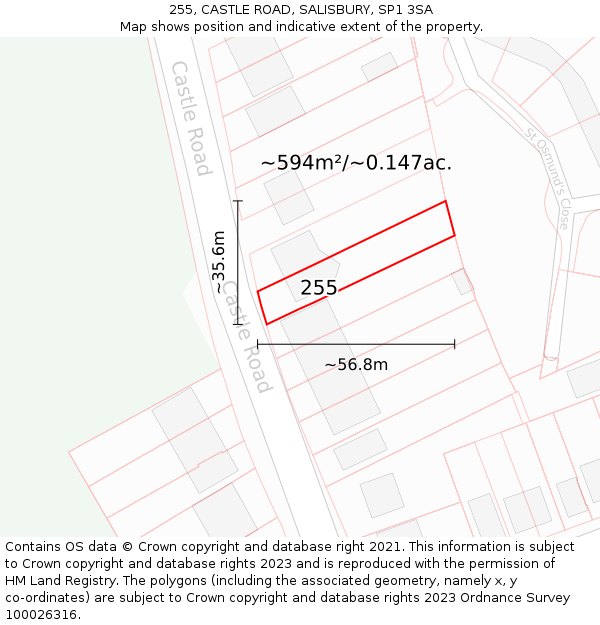 255, CASTLE ROAD, SALISBURY, SP1 3SA: Plot and title map