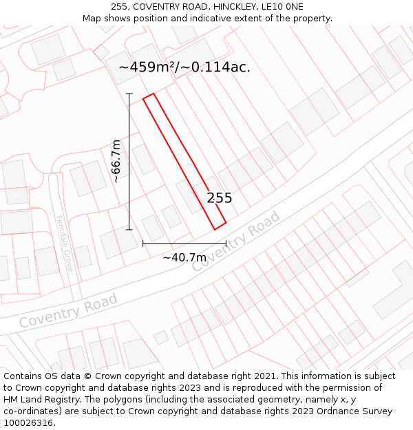 255, COVENTRY ROAD, HINCKLEY, LE10 0NE: Plot and title map