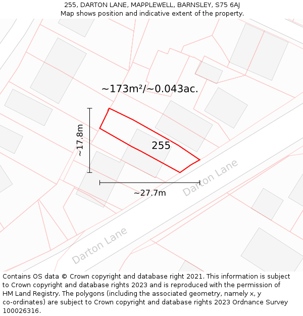255, DARTON LANE, MAPPLEWELL, BARNSLEY, S75 6AJ: Plot and title map