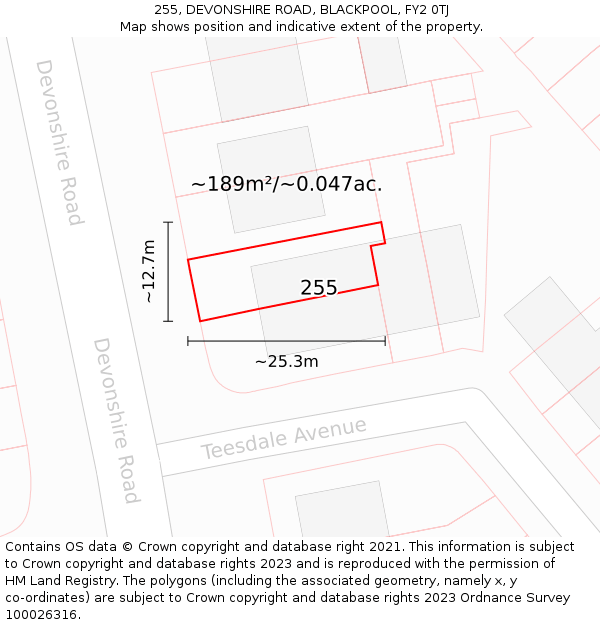 255, DEVONSHIRE ROAD, BLACKPOOL, FY2 0TJ: Plot and title map
