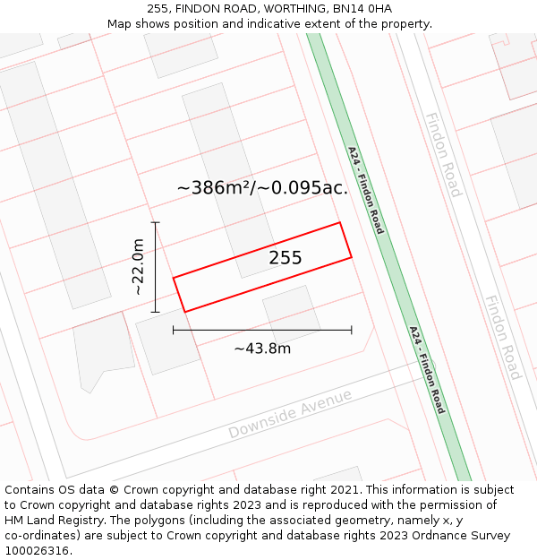 255, FINDON ROAD, WORTHING, BN14 0HA: Plot and title map
